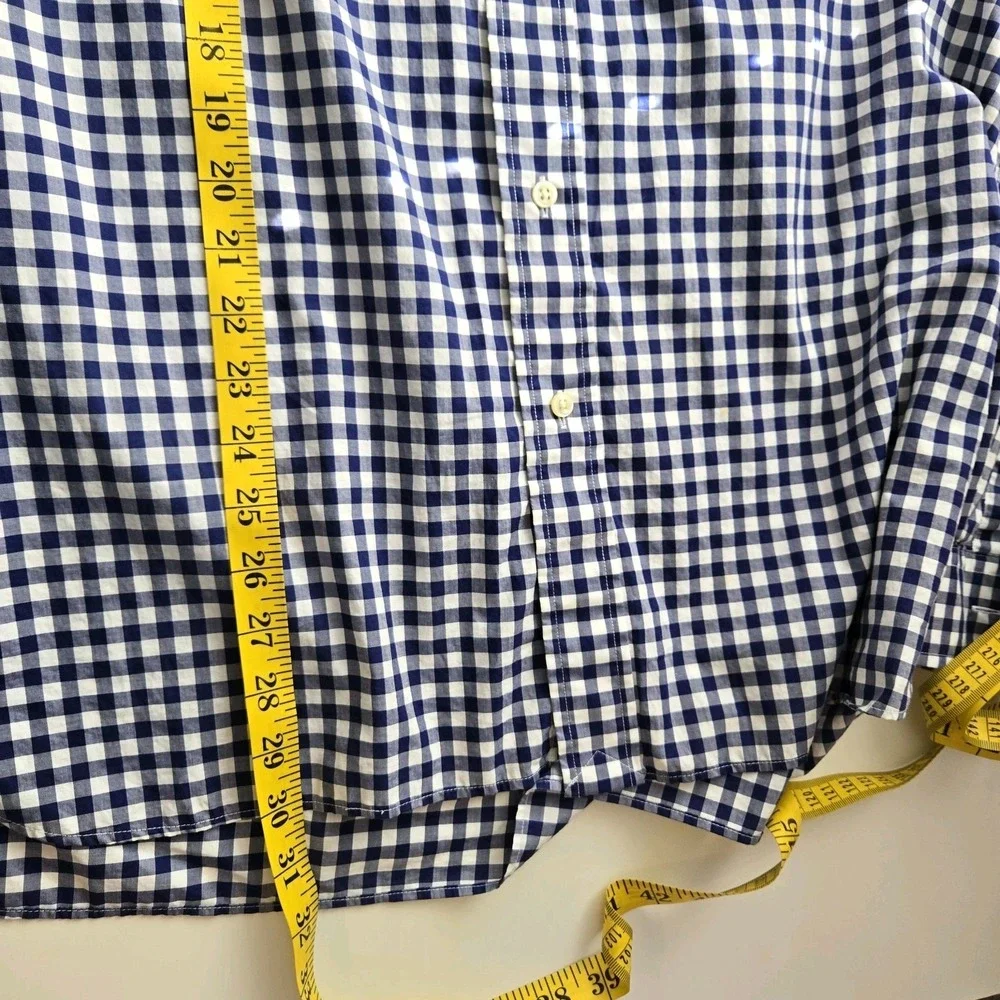 Polo Ralph Lauren Blue Gingham Check Men Size L 100% Cotton Stretch‎ Button Down